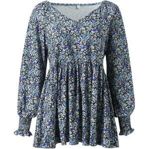 Floral Print Long Sleeve Blouse With Elastic Cuffs & Flowy Hemline, size XL, NWT